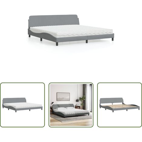 vidaXL Matelas en mousse -  Lit avec matelas Dover gris clair 200x200 cm tissu (1/5)