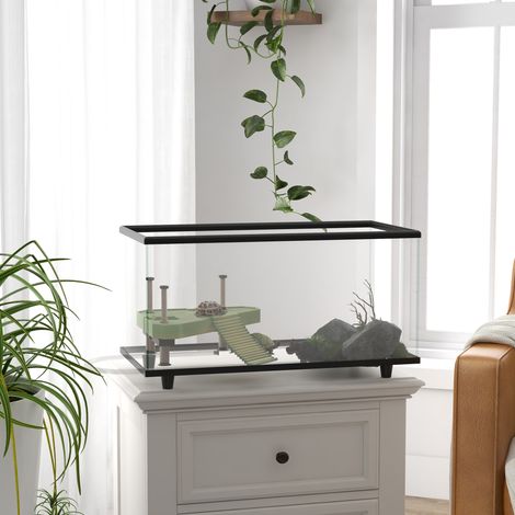 Aquarium pour tortues de 50 L, petit terrarium pour tortues avec plateforme à rampe, 60 x 30 x 32 cm, transparent (1/5)