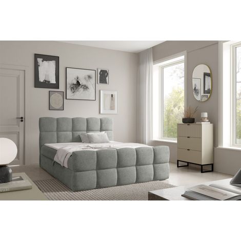 Boxspringbett Schlafzimmerbett SATINE PREMIUM 180x200cm Stoff Coral Grau (1/5)