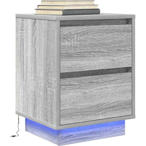 Nachttisch mit LED-Leuchten Grau Sonoma 38x34x50 cm