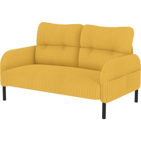 Sofá Recto 2 Plazas en Terciopelo Acanalado con Respaldo Ergonómico y Bolsillo Lateral, Estructura de Metal, Amarillo (1/5)