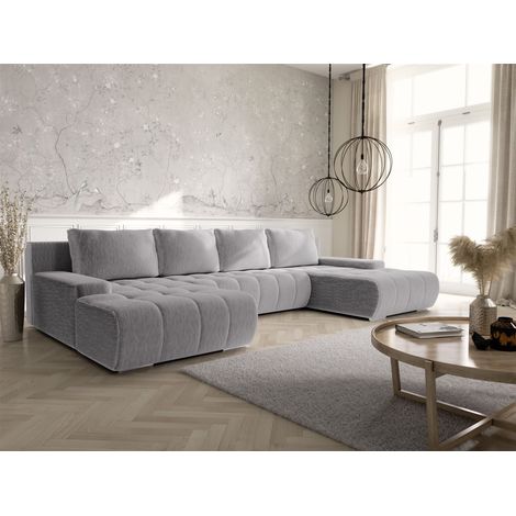 Wohnlandschaft Sofa mit Schlaffunktion VOGAR Stoff Poso Hellgrau (1/4)