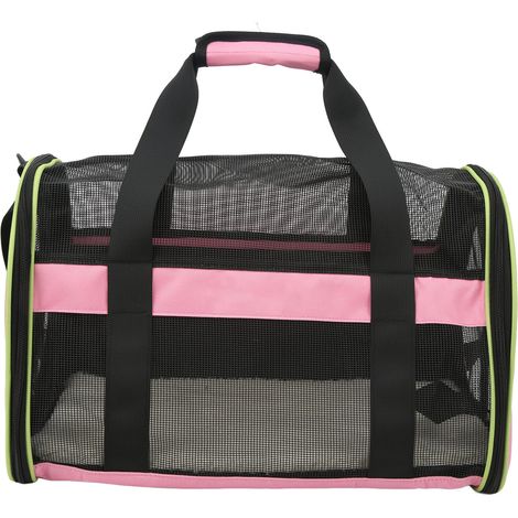 Sac de voyage pour animaux 600D nylon rose clair, transporteur pliable pour chat et chien, bandoulière réglable (1/5)
