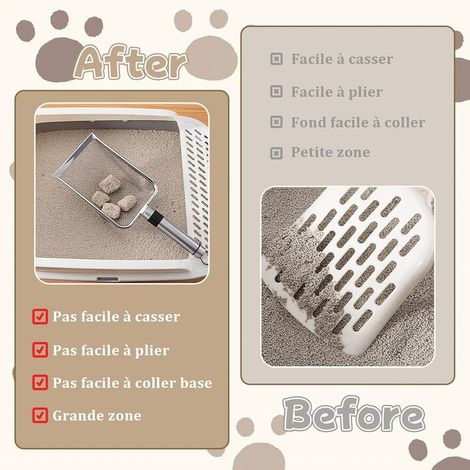 Pelle à Litière Chat Acier Inoxydable 3.8mm - Tamis Anti-Adhésif Poignée Métal (1/4)