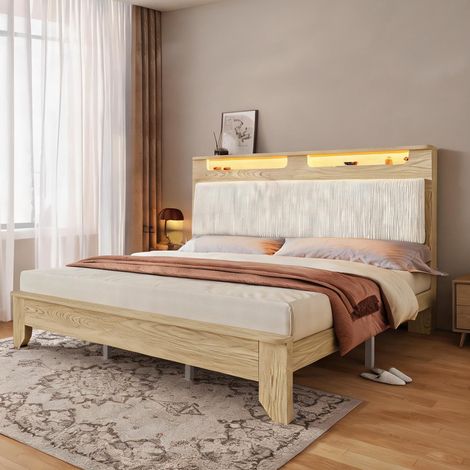 Cadre de lit beige en corduroy bois 215 x 145 x 110 cm (1/5)