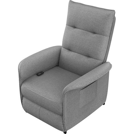 Fauteuil de relaxation inclinable électrique avec télécommande revêtu de tissu gris - Longueur 80 x Hauteur 102 x Largeur 71 cm (1/2)