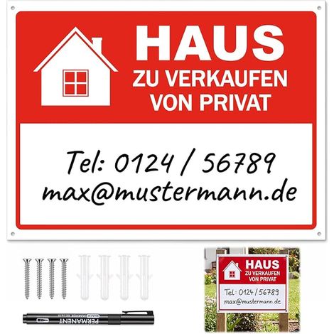 Panneau à Vendre 30 x 40 cm Panneau en Composite d'Aluminium 3 mm Stylo Vis et Chevilles pour Immobilier Extérieur (1/5)
