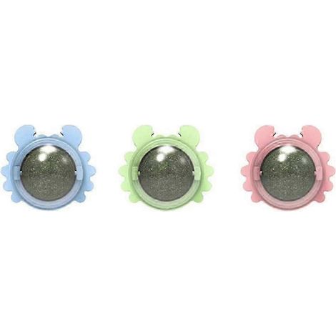Lot de 3 jouets pour chat à l'herbe à chat, balle murale comestible à lécher, jouet à mâcher pour le nettoyage des dents, jouet à mordiller rotatif pour l'intérieur (1/5)