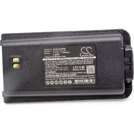 vhbw 1x Batterie remplacement pour Hyt / Hytera BL2001, BL1204 pour radio talkie-walkie (1200mAh, 7,4V, Li-ion)