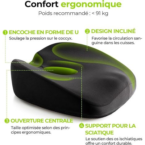 AUVON Coussin Chaise, Coccyx orthopédique, Chaise Bureau Ergonomique mémoire de Forme en U pour soulager Les hémorroïdes et la sciatique, Voiture, Fauteuil Roulant et Grossesse (1/4)