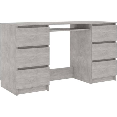 Bureau bois gris béton 6 tiroirs Study 140cm (1/5)