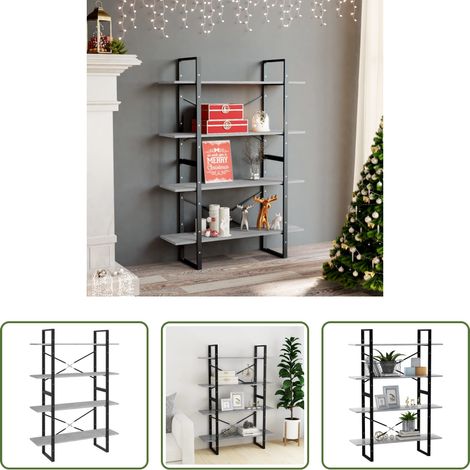 Bücherregal Holz -  Bücherregal 4 Fächer Betongrau 100x30x140 cm Holzwerkstoff (1/5)