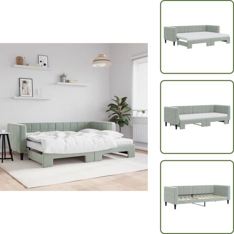 Tagesbett Ausziehbar mit Matratzen Hellgrau 80x200 cm Samt - Sofa Bett - Schlafcouch - Gästebett - Tagesbett - Wohnzimmer Möbel (1/5)