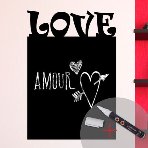 Sticker ardoise tableau noir - stickers muraux adhésif effaçable - LOVE + CRAIE LIQUIDE BLANCHE - 50x35cm (1/3)