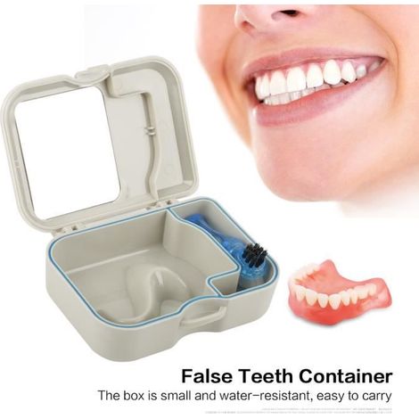 Boîte à prothèse ARAMOX - Boîte de rangement pour fausses dents - Avec miroir et brosse - Pour appareil dentaire