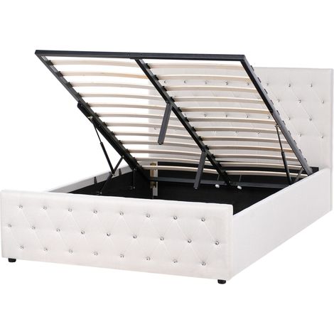 Lit avec Rangement en Tissu 140 x 200 cm Sommier à Lattes Cadre de Lit Capitonné Beige Amiens (1/5)