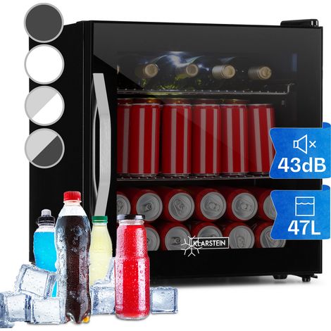 Klarstein Beer Fridge, Glass Mini Fridge for Bedrooms, Food, & Drinks, Small Fridge Wine Cooler, Glass Door Drinks Fridge, 47L Table Top Fridge w/ Removable Shelves, Indoor/Outdoor Home Bar Storage