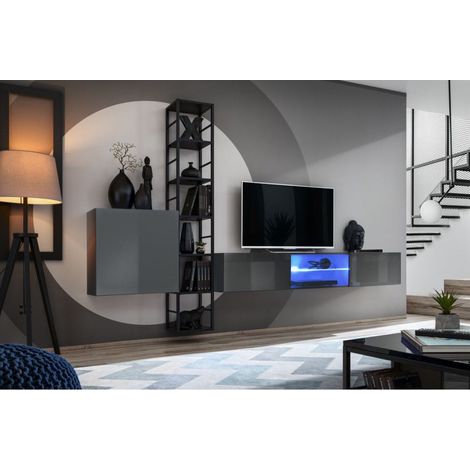 Ensemble meuble TV mural Switch Met VI - L 270 x P 40 x H 176 cm - Gris - Livraison gratuite