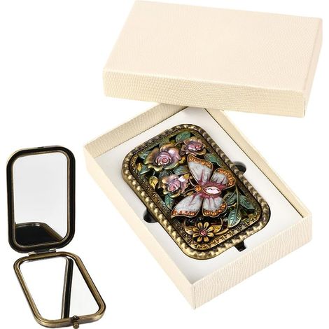 Miroir de Maquillage Pliable Vintage Miroir de Poche Portable Motif Papillon Double Face Compact avec Verre Normal et Loupe pour Retouches Mini Vanité Essentielle pour Femmes Voyage (1/5)