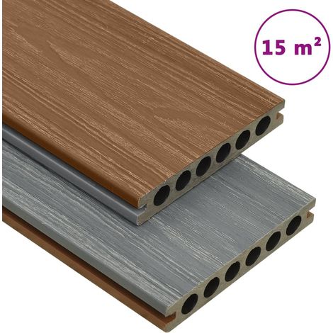 WPC Terrassendielen mit Zubehör Braun und Grau 15 m² 4 m