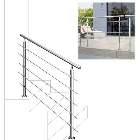 150x106cm quality 304 Stainless Steel Handrail with 5 Crossbars Balustrade Stairs