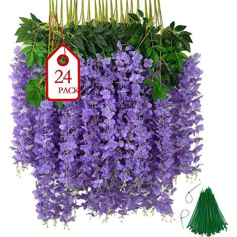 24 Pièces Glycine Artificielle Violet Pâle Fleur Artificielle Deco Glycine Fleurs Artificielles Tombante pour Décoration du Mariage Fête Jardin Saint Valentin Faux Wisteria Réaliste (1/5)