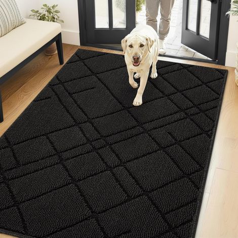 Tapis de Porte Interieur Entree Paillasson, 80x120cm Noir Antidérapant Lavable en Machine, Tapis Chambre, et Couloir Entrée, Couloir, Cuisine (1/5)