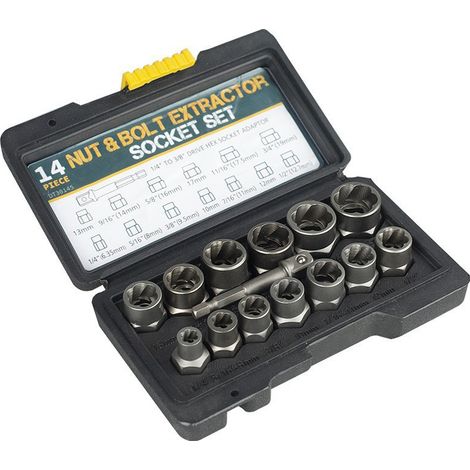 14-teiliger Satz zum Entfernen gebrochener Schrauben - Werkzeugset für beschädigte Sechskantschrauben und -muttern, hochfestes schwarzes Hardware-Zubehör-lsw