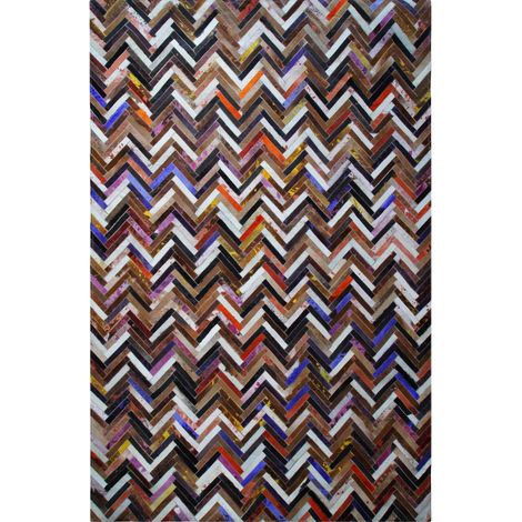 CUIR ZIG COLOR - Tapis en cuirs recyclés effet zig zag marron multi 160x230 (1/5)