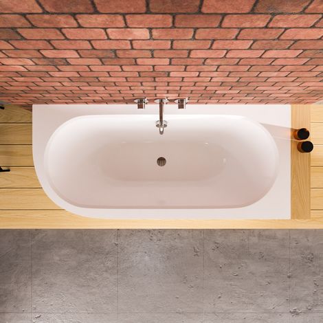 ECOLAM Baignoire de coin Avita 150x75 cm droite en acrylique  pieds siphon + silicone  belle forme