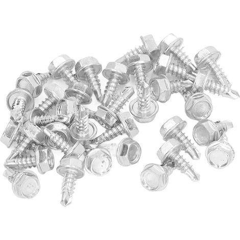 250 Stück selbstbohrende Schrauben aus Kohlenstoffstahl, weiß verzinkt, M4,8 x 13 mm, Sechskant, für Metall, Holz und Kunststoff