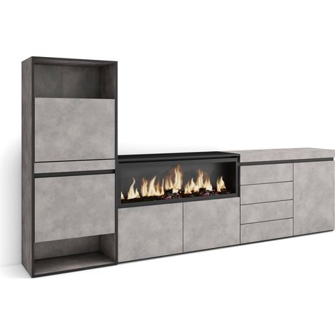 Skraut Home - Zapatero, Armario zapatos botas, 274x145x35 cm, Dormitorio, habitación, Chimenea eléctrica XXL, Cómoda, Cajonera, Estilo Moderno, Gris Cemento (1/5)