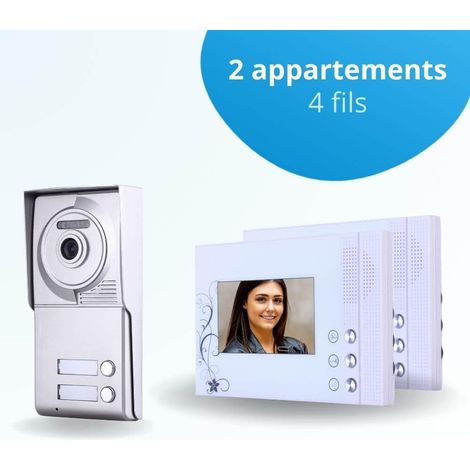 Portier interphone vidéo CLASSIC 4 Fils - 2 appartements - 2 écrans blancs