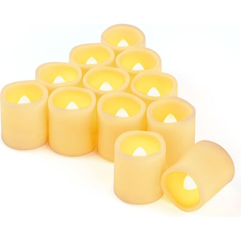 Lot de 12 bougies chauffe-plat LED vacillantes à piles pour mariage, festival, fête, Halloween et décoration de Noël (blanc chaud)
