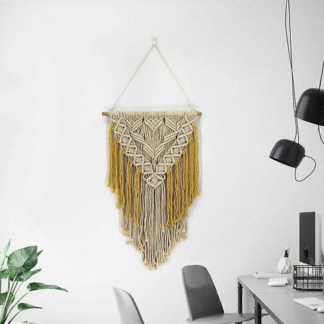 Tapisserie murale décorative en macramé 70 x 40 cm, tissée à la main, style moderne et champêtre chic. Idéale pour une chambre à coucher. (1/5)