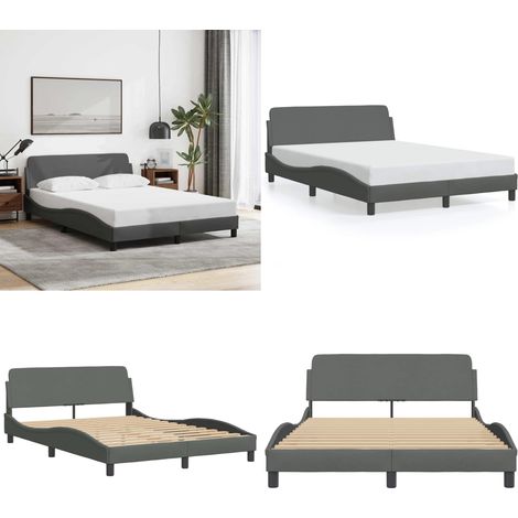 Bettgestell ohne Matratze Dunkelgrau 140x200 cm Stoff - Bettestel - Doppelbett - Holzrahmen - Massivholzbette - Lattenrost - Home & Living (1/5)