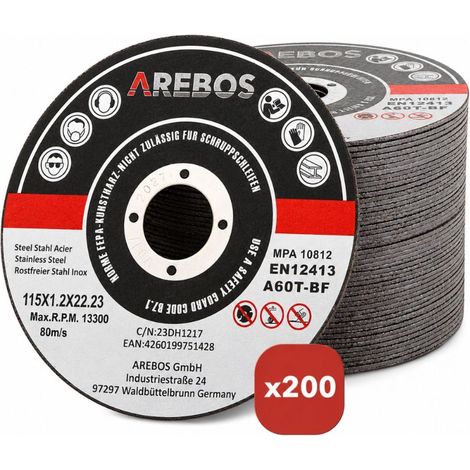 AREBOS Discos de corte 115 mm de Ø Tamaño del agujero 22,2 mm Espesor 1,2 mm