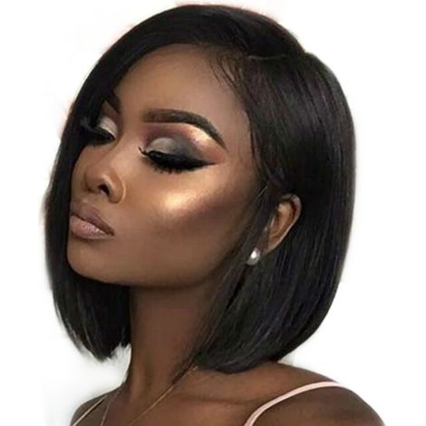 Short Straight Bob Wigs Brazilian Virgin Human Hair Lace Front Wigs Human Hair (10Inch) 13X4 Lace Part 150% Density Pre Plucked With Baby Hair-Niubi (1/5)