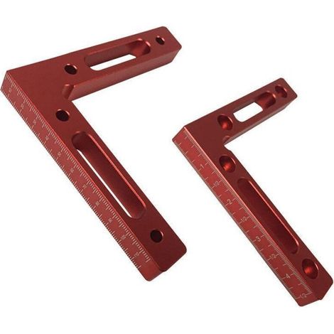 Équerre de positionnement à angle droit - 12 x 12 cm - outil de menuiserie pour boîtes, cadres, étagères, armoires - rouge, 2 pièces (1/5)