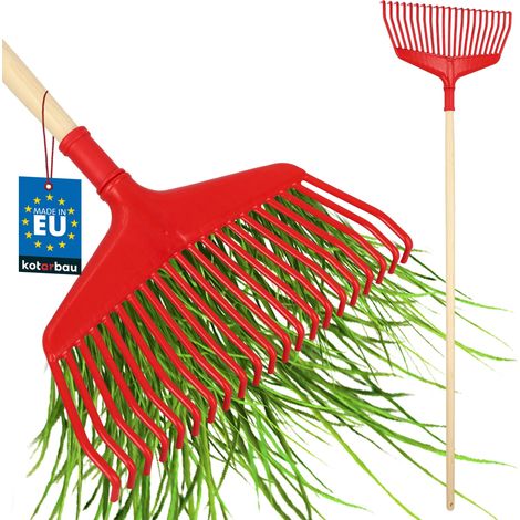 KOTARBAU® Rateau À Feuilles - Plastique - 38 cm -  avec Manche en Bois - Extra-Click - Rateau Jardin - Ramasse Feuilles - Léger - Rouge & Bois Verni - Ergonomique (1/5)