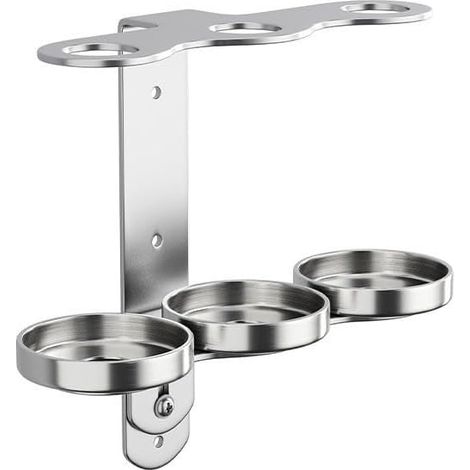 Support mural en acier inoxydable pour distributeur de savon et flacons de gel douche, fixation sécurisée pour flacons jusqu'à 67 mm de diamètre, organisateur gain de place (3 trous) (1/5)