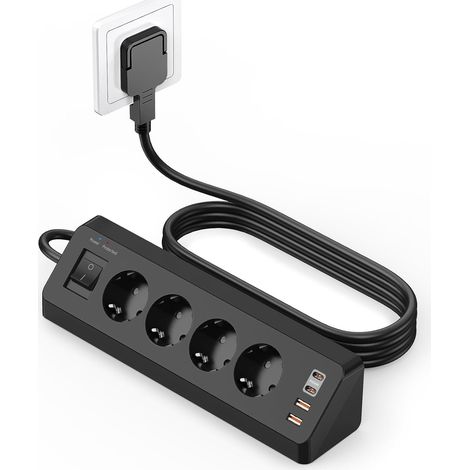 Prise d'angle 4 Compartiments avec USB C(PD 20W), multiprise 8 en 1 4 Prises USB Multiples avec Interrupteur, multiprise avec Protection Contre Les surtensions avec câble 2M pour la Cuisine (1/5)