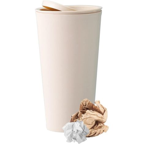 Auto-Mülleimer 16,5 × 8 cm (1 Stück), mit Deckel, Mini-Kunststoff-Mülleimer, kleiner Getränkehalter-Mülleimer, für Büro, Auto, Van oder LKW – geruchsdicht (Beige) (1/5)