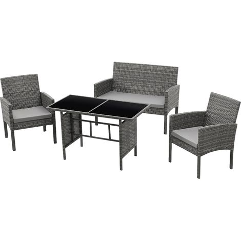 SVITA BROOKLYN XL Rattan Essgruppe Garten Möbel Set mit Tisch 2 Sessel 2er Sofa Grau (1/5)