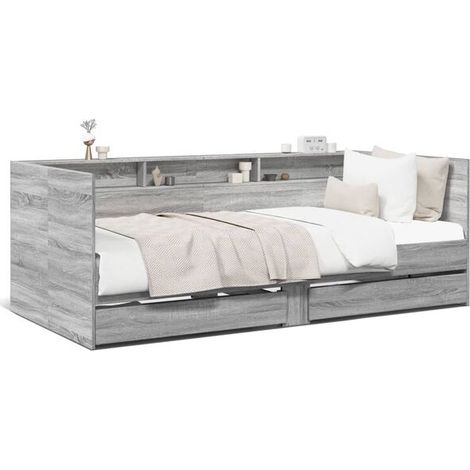 Canapé-lit avec tiroirs, matelas non inclus, Gris Sonoma, 100 x 200 cm (1/5)