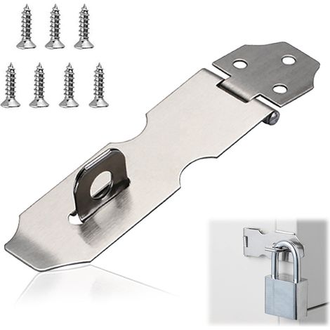 Mors de cadenas de porte, moraillon de cadenas en acier inoxydable avec vis de sécurité, verrou de porte et de portail, loquet de cadenas pour abri de jardin, porte, fenêtre, cage pour animaux ou armo (1/5)