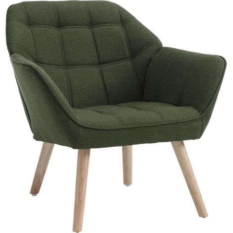 Sillón Moderno en Lino Grueso Acolchado Cómodo Ocio Silla con Patas de Madera para Dormitorio sala de Estar, Verde, Wahson