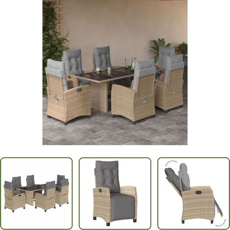 Gartenstuhl - 7-tlg. Garten-Essgruppe mit Kissen Beigemischung Poly Rattan (1/5)
