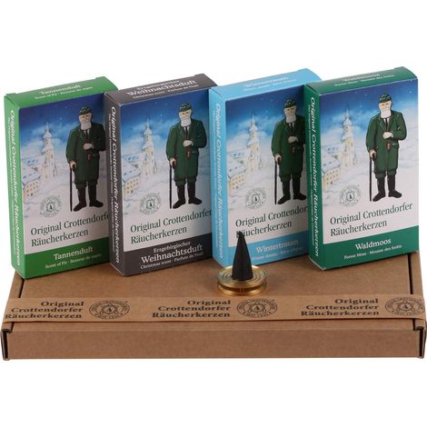Lot de 4 paquets de 24 cônes d'encens - Parfum d'hiver - Parfum de sapin de Noël des monts Métallifères - Rêve d'hiver et mousse de la forêt - Dans un emballage cadeau avec bol en laiton (1/3)
