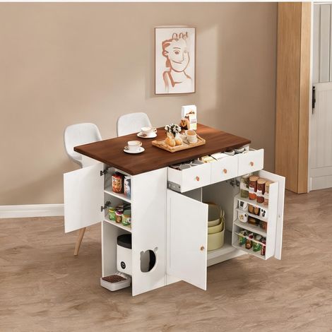 Îlot de cuisine avec plan de travail extensible rangements en MDF (1/5)